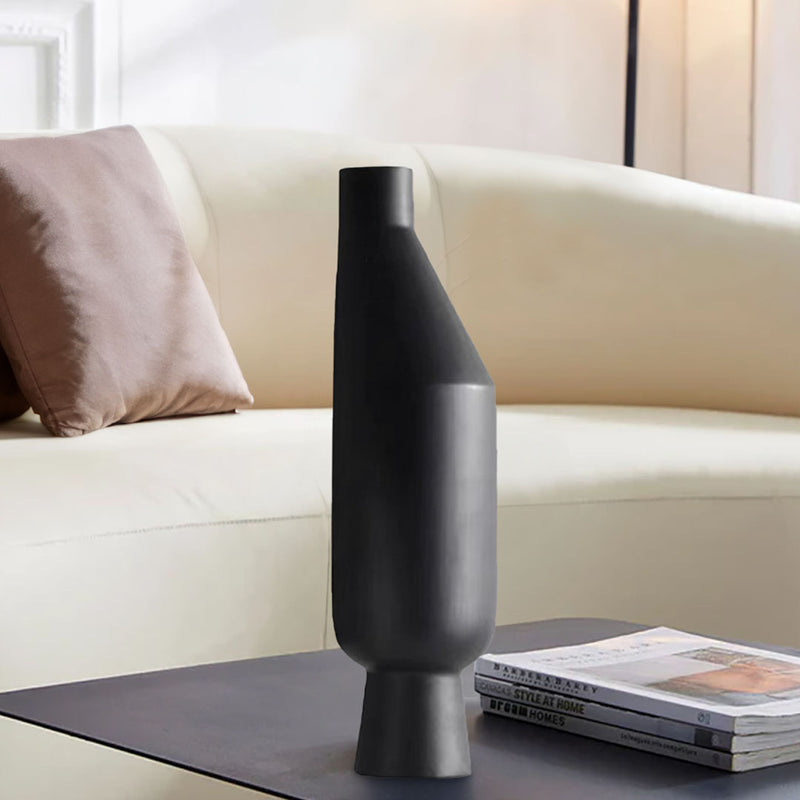 2X Ceramic Vase 14x52cm Modern Minimalist Black Narrow Top Rounded Body