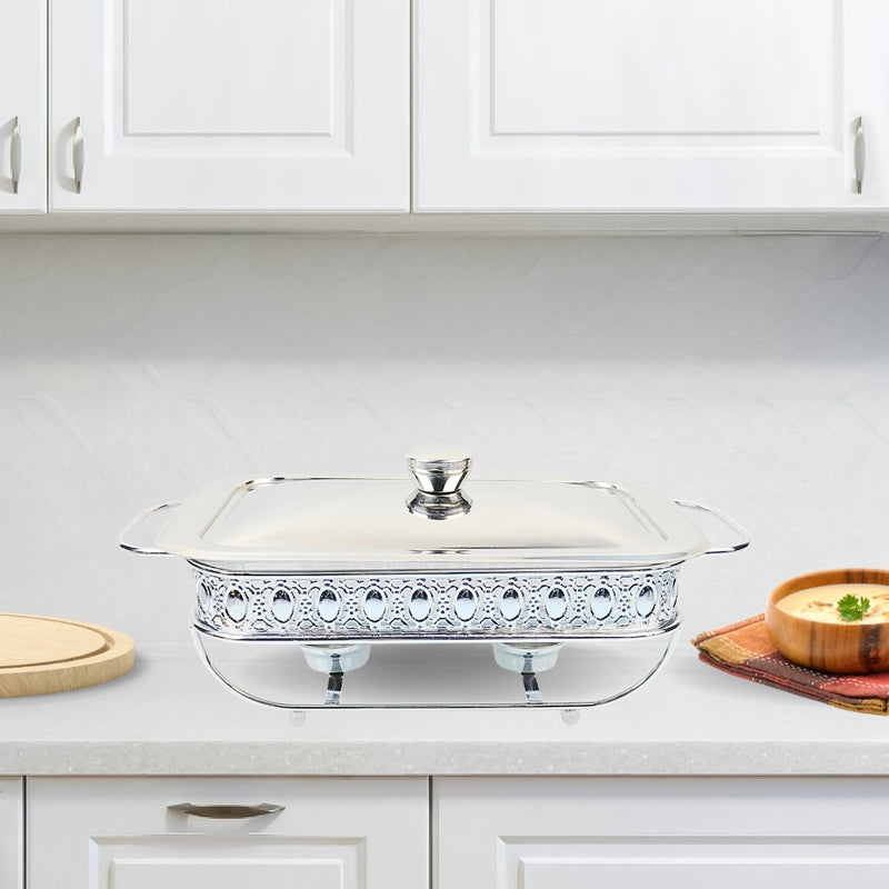 Portable 2L Lace Edge Dining Stove Silver Iron Frame Oval Glass Pot