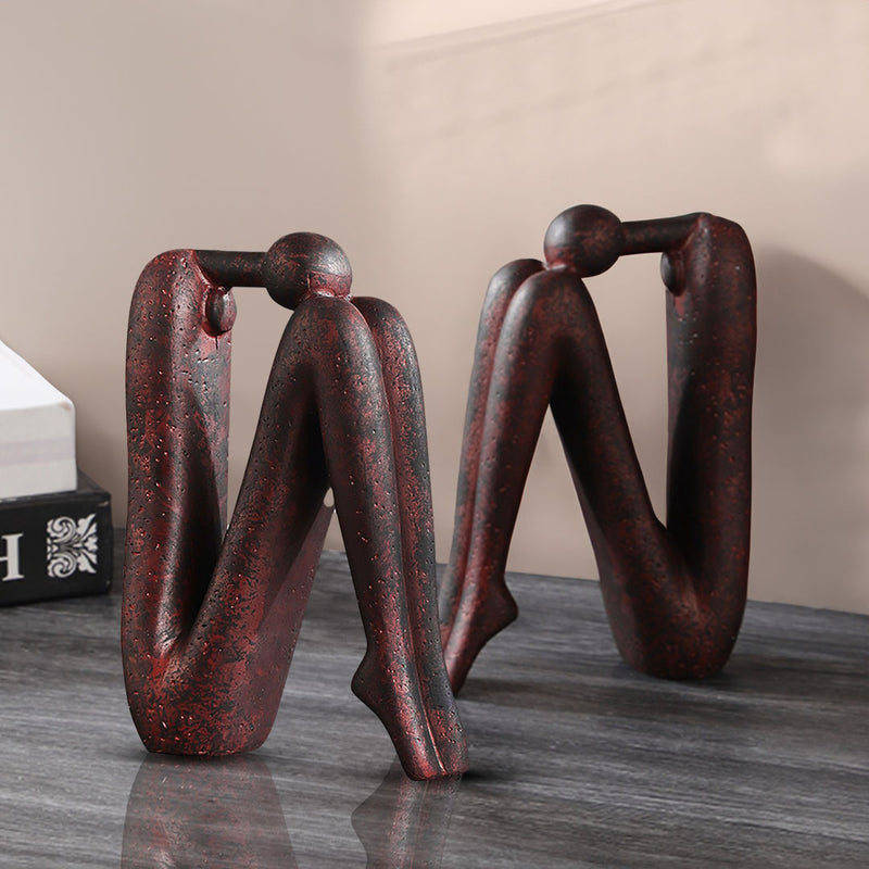 13x6x20cm Modern Stickman Art Sculpture Minimalist Resin Brown Bookend