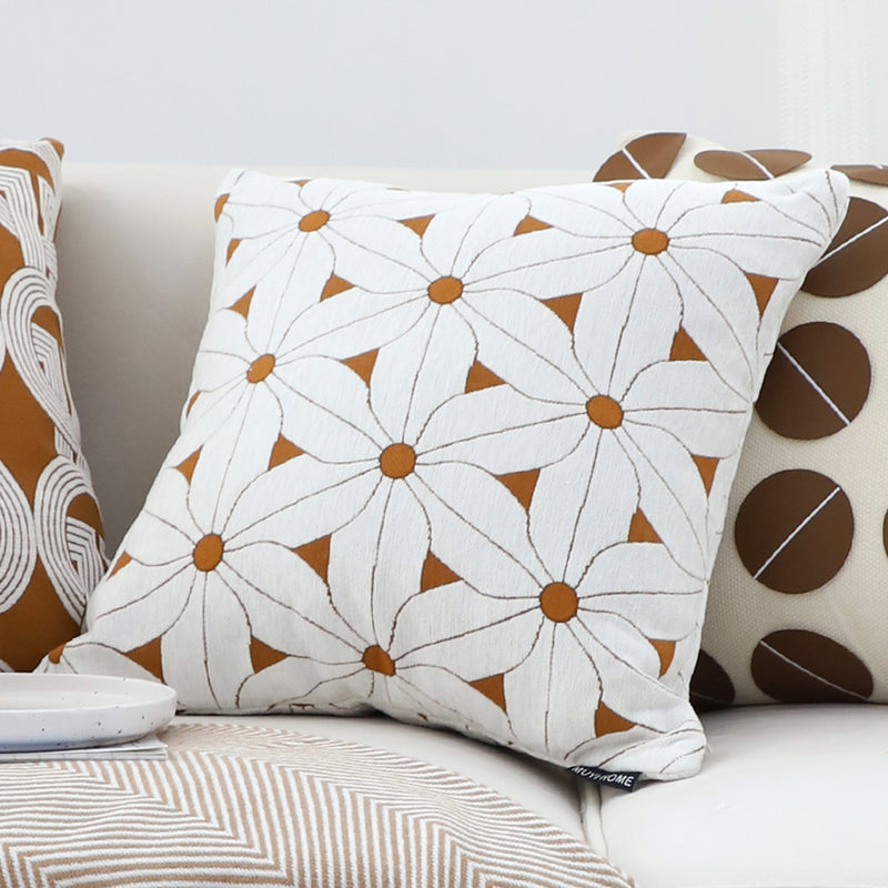 2X Throw Pillow Polyester Cotton 50x50x18cm Thick White Brown