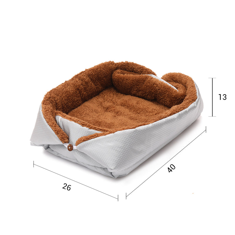 2X Silver Plush Dual Purpose Pet Cushion Nest Mat 40cmx26cmx13cm Anti Slip