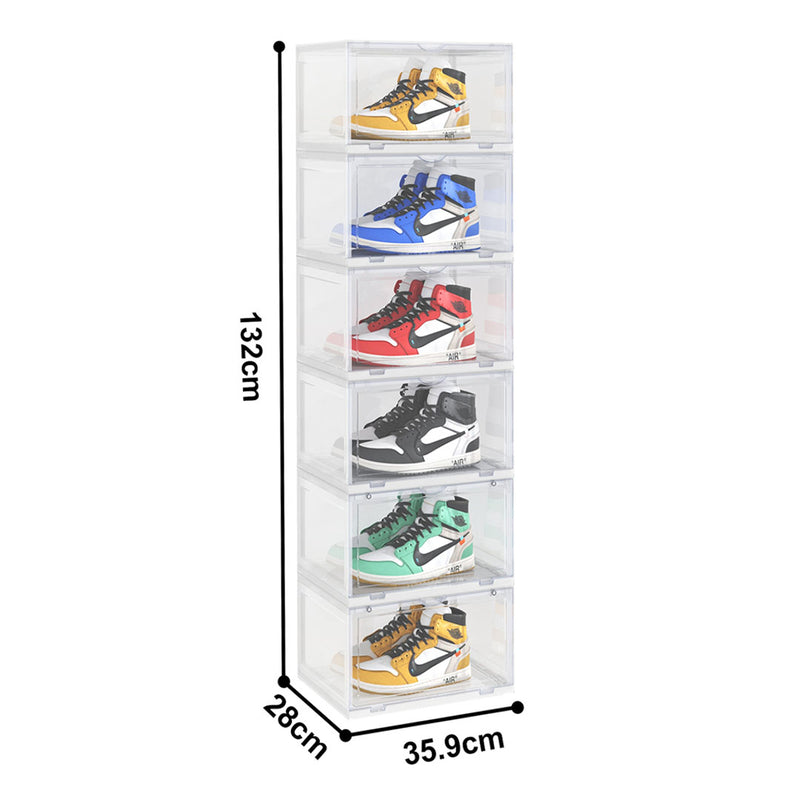 2X 6 Tier Transparent Shoe Organizer Plastic Stackable Storage Box Magnetic Door