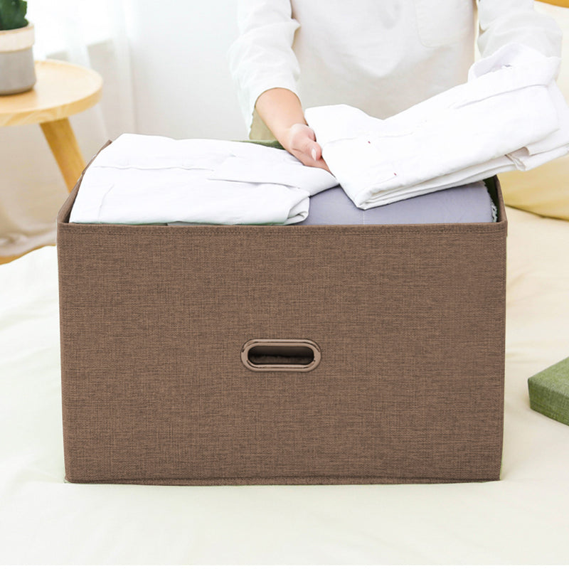 2X Small Foldable Canvas Storage Box 32x24x18cm Coffee Collapsible With Handle