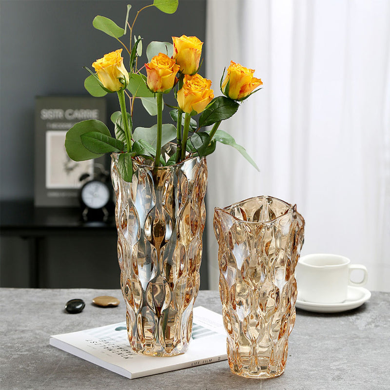 29.8cm Golden Amber Glass Crystal Vase Thick Durable Modern Home Decor