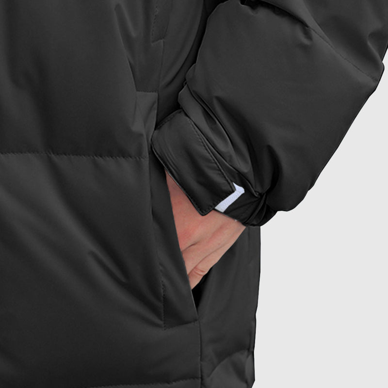 XL Black Hooded Duck Down Puffer Quilted Long Warm Winter Jacket