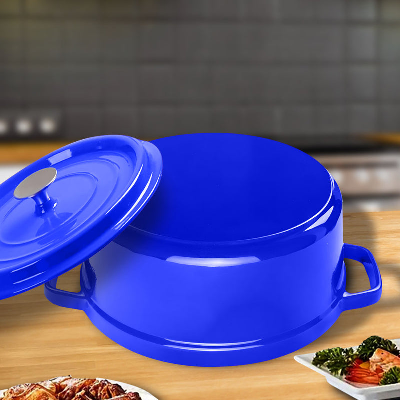 2X Cast Iron 24cm Enamel Casserole Pot With Lid Blue Dishwasher Safe 3.6L