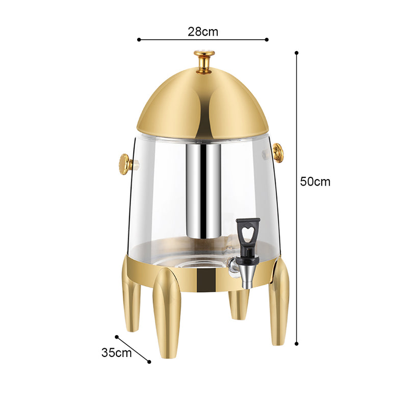 Stainless Steel 12L Beverage Dispenser Hot Cold Drink Urn with Gold Accents
