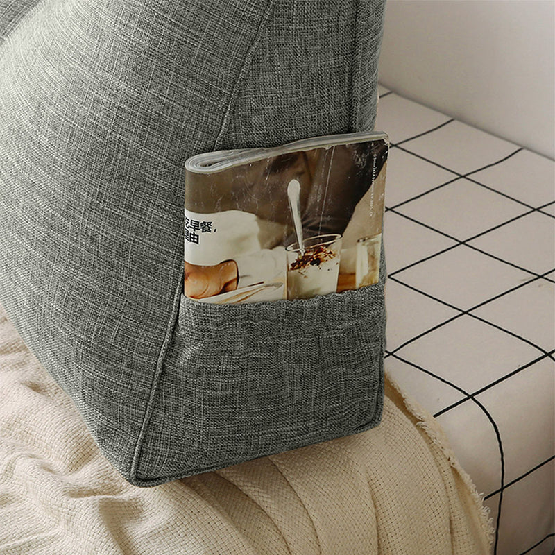 150cm Triangular Wedge Bed Backrest Pillow Grey Polyester Button Tufted Pocket