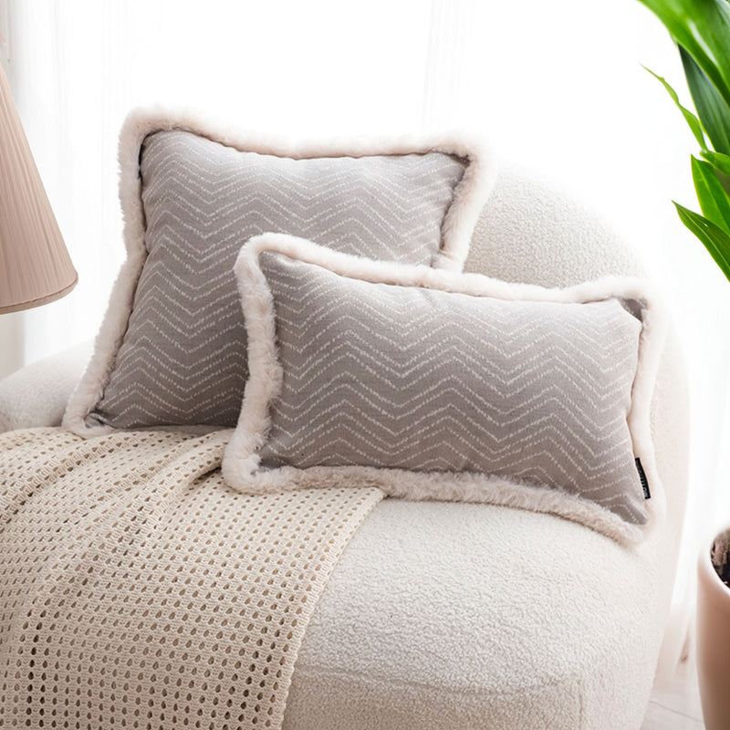 2X Plush Velvet Cushion Throw Pillow 30x50cm Cream Lumbar Herringbone Decor
