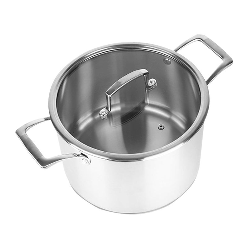 20cm Stainless Steel Stockpot Thick Bottom Glass Lid Heavy Duty 18/10 Soup Pot