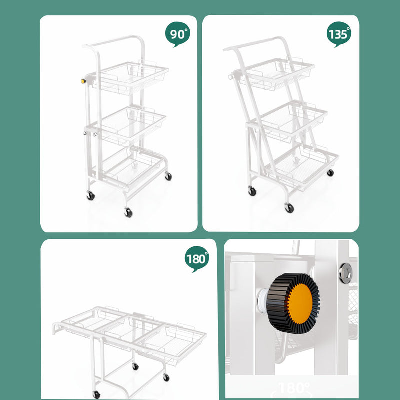 3 Tier Steel Kitchen Cart 44x30x95cm 10Kg Per Shelf White Locking Wheels