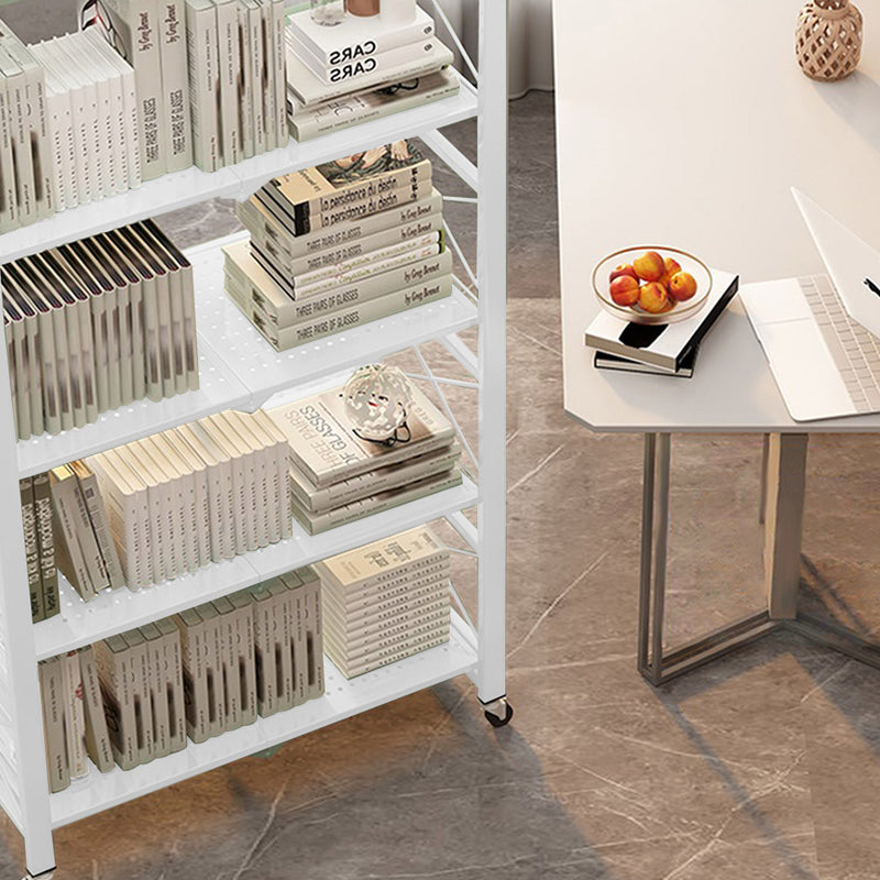 2X 5 Tier Carbon Steel Foldable Storage Rack White 71cm X 36cm X 160cm Wheels