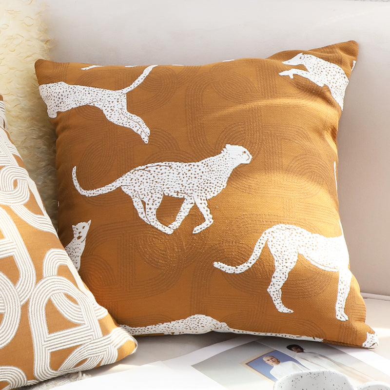 2X 50x50x18cm Throw Pillow Polyester Cotton Brown White Cheetah Print Soft Fill