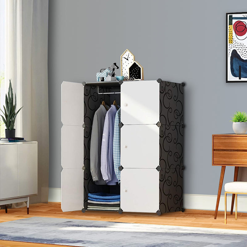 3 Tier 6 Cube Portable Wardrobe 75x37x110.5cm Polypropylene Black White