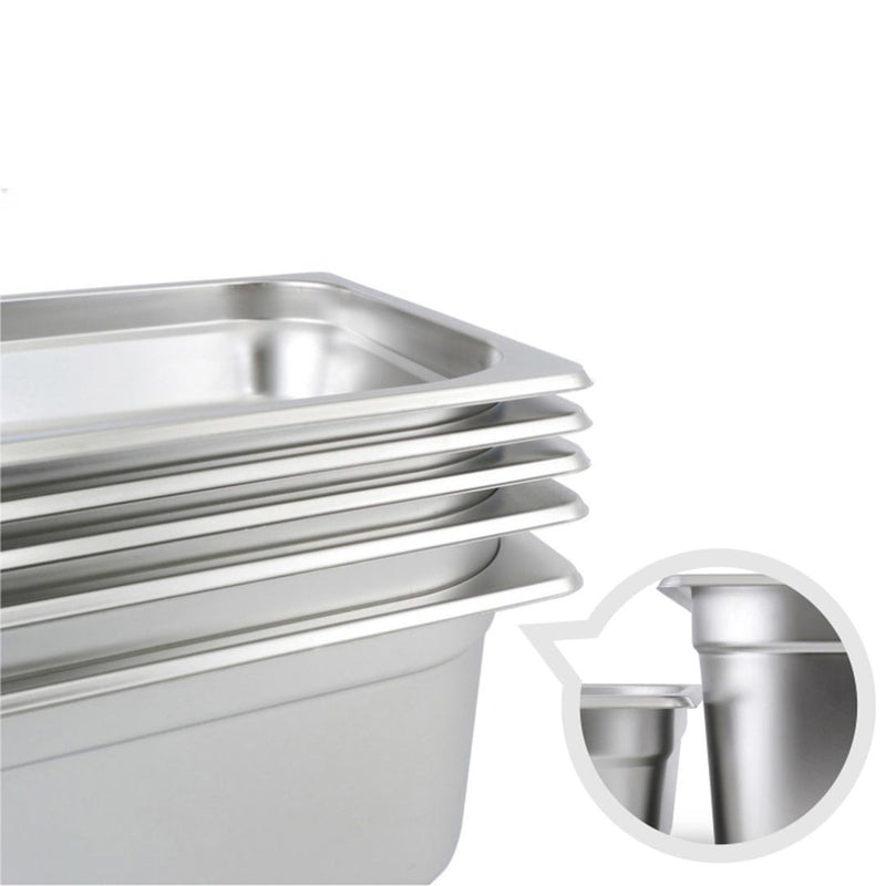 12X Gastronorm Pan Full Size 1/3 6.5cm Deep Stainless Steel Tray With Lid