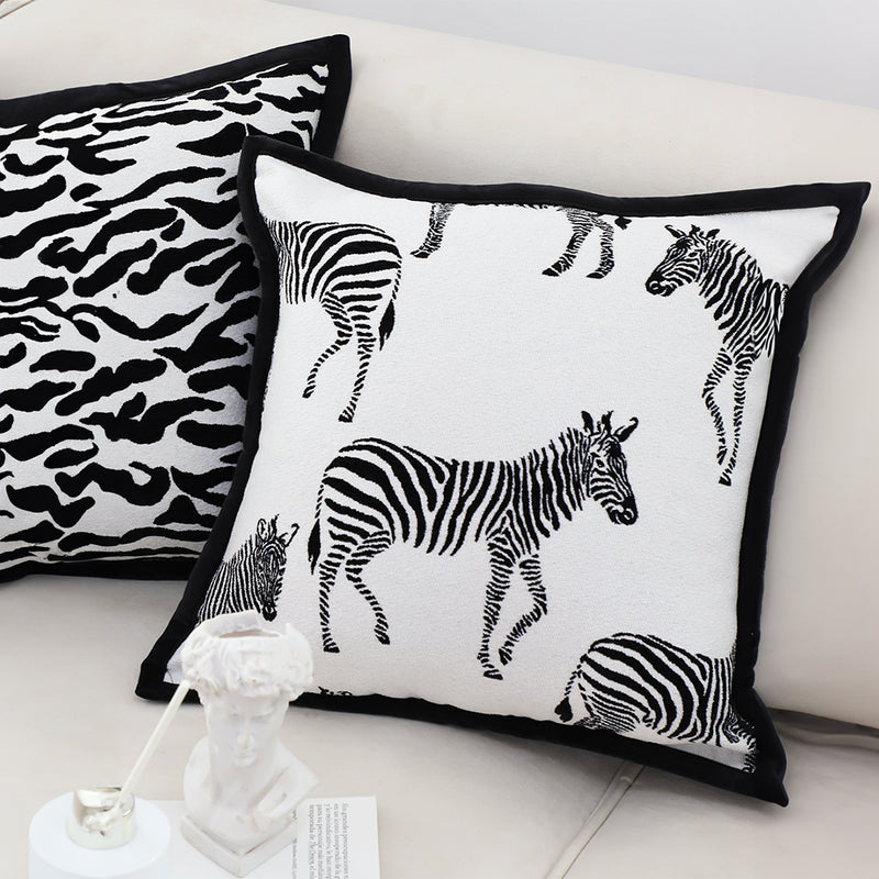 2X 45cm Polyester Zebra Throw Pillows Black And White Luxury Square