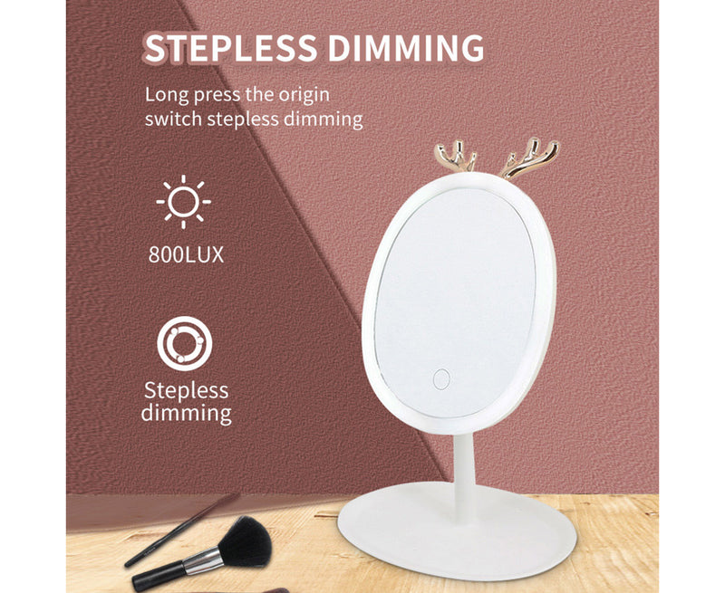 White Plastic Cosmetic Jewelry Storage Organizer With Antler Led Mirror Tabletop