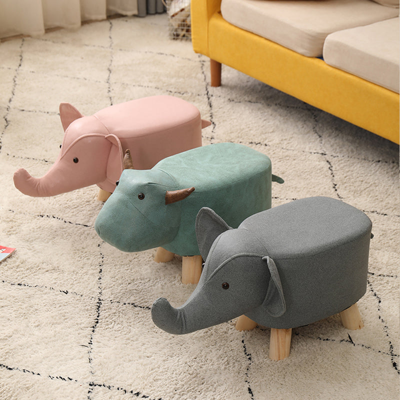Red Children Round Ottoman Stool Elephant Character Pu Sponge Pine 28x26cm