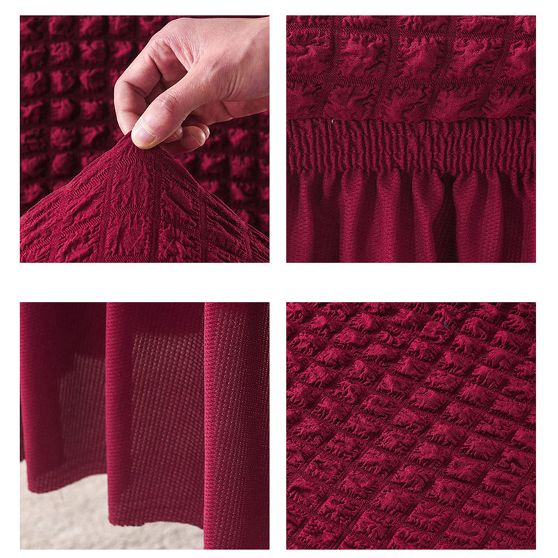 2X Burgundy Polyester Stretch Chair Covers With Ruffle Skirt Seat Protectors
