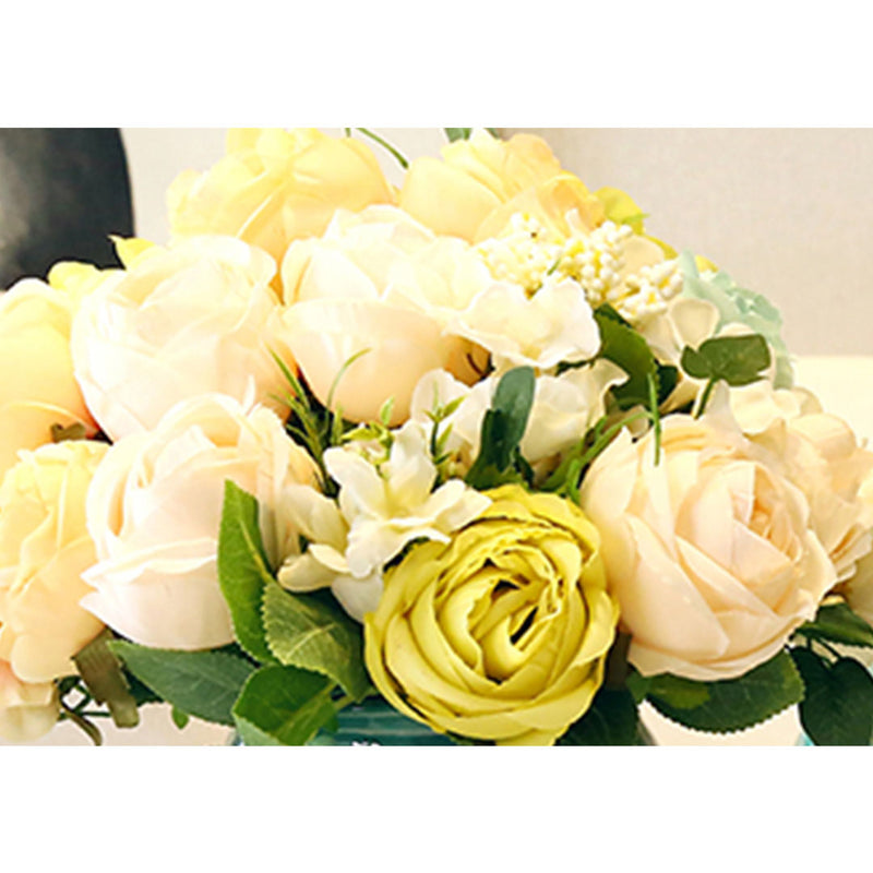 3pcs Artificial Silk Rose Bouquet 15 Heads White Wedding Decor 50cm 45cm