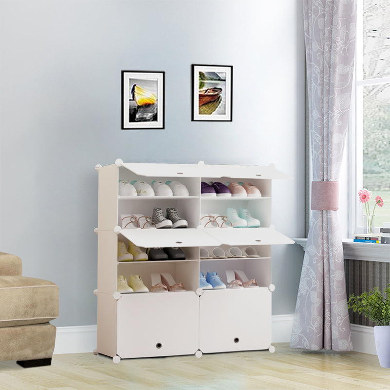 5 Tier 2 Column Shoe Rack Organizer White Stackable Storage Stand With Cover