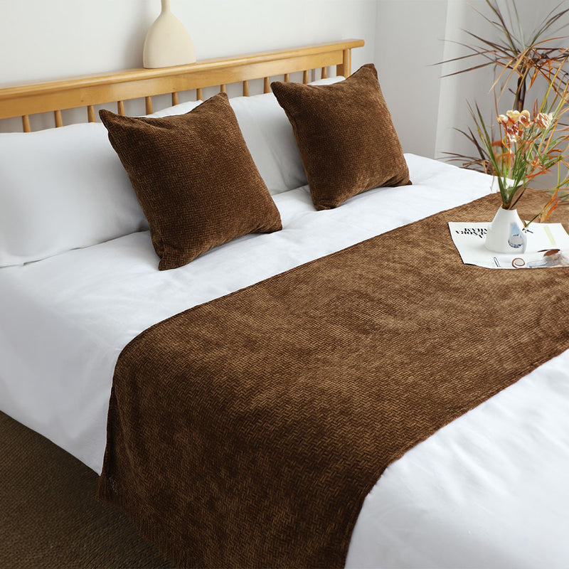 Polyester Queen Bed Scarf Runner 70x210cm 45cm Cushions Chocolate Set of 3