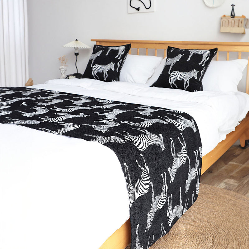 Bed Scarf Runner Polyester 70x240cm Queen 1.8m Black 2 Cushions Set of 3