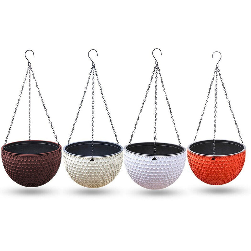 Coffee Medium Resin Hanging Flower Pot Self Watering Garden Planter 21x14x46cm