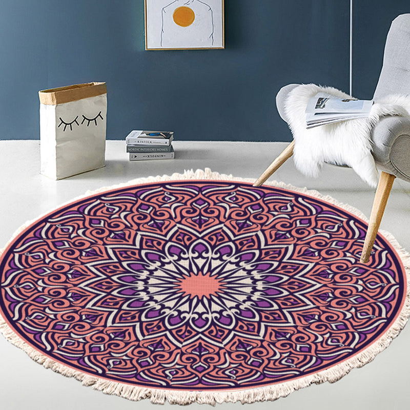 Mandala Round Carpet 90cm Purple Polyester Anti-Slip Doormat Bedroom Living Room