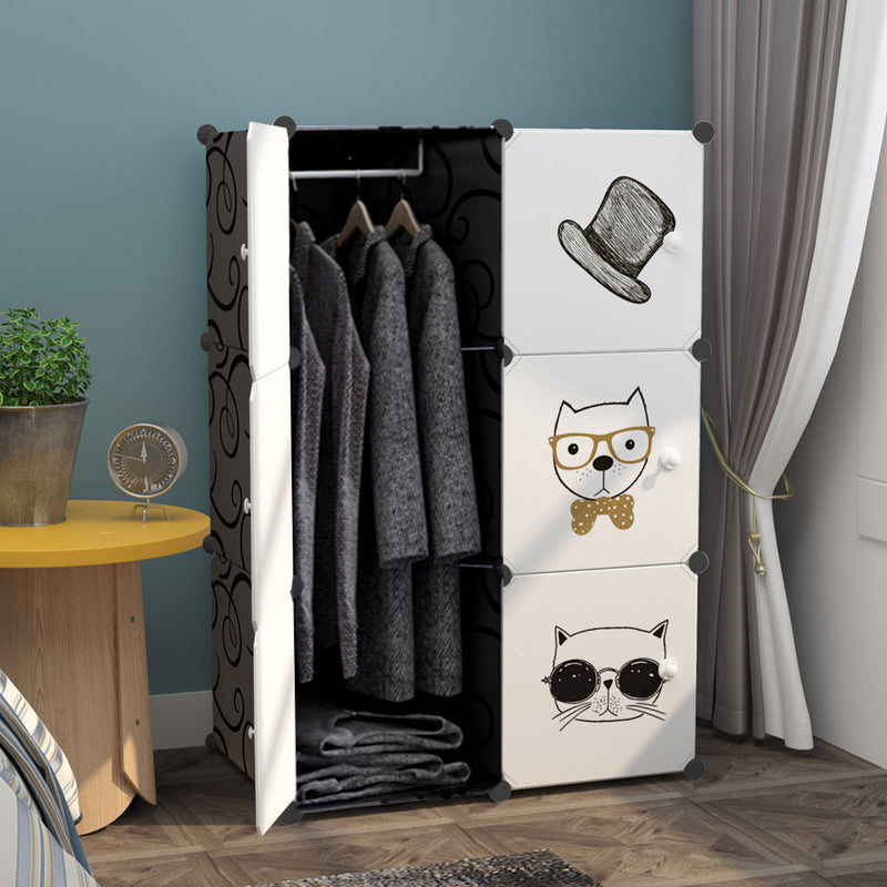 6 Cubes Portable Wardrobe Plastic Storage Organizer Black 75x37x110.5cm