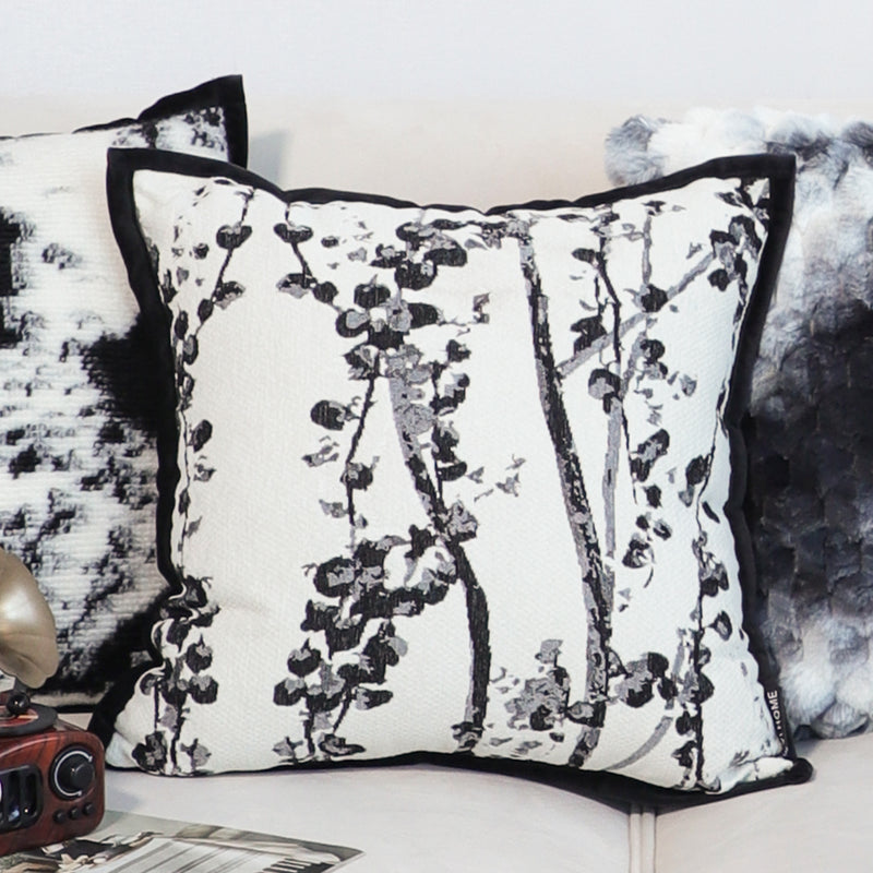 2X Botanical Cushions 50cm Polyester Cotton Black White Modern Home Decor