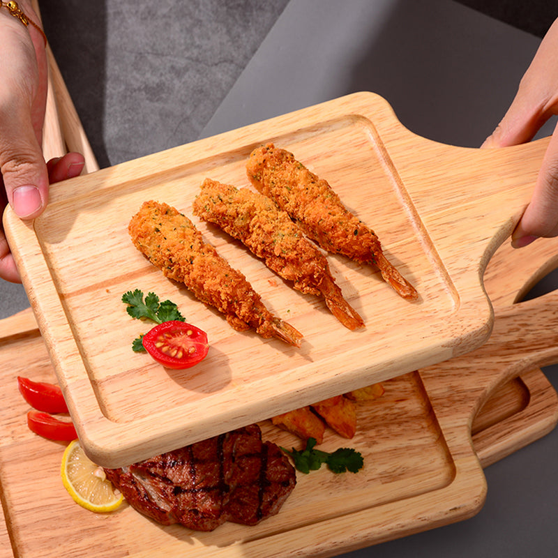 2X 40cm Rectangle Wooden Oak Food Serving Tray Charcuterie Board Paddle Brown