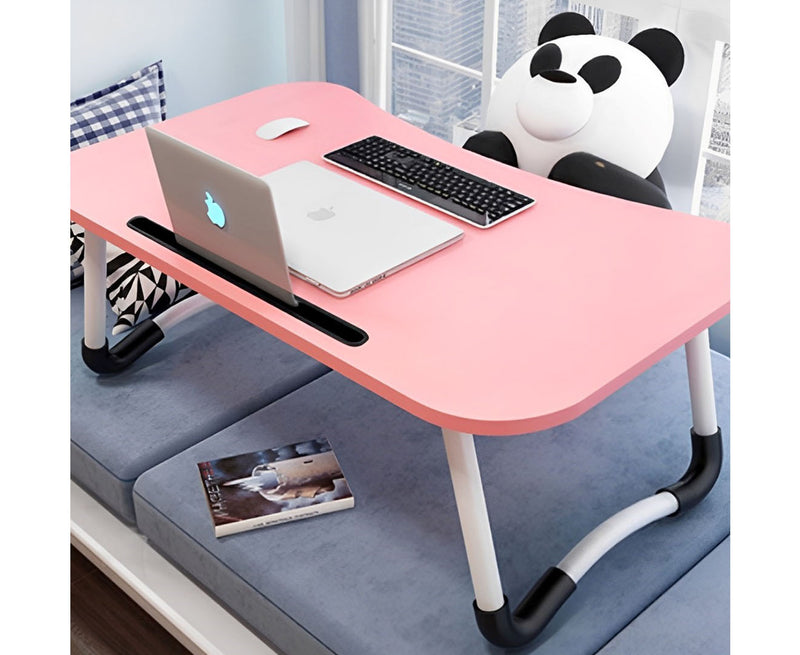 Foldable Bed Table Mdf Aluminum Frame 60x40x28Cm Laptop Stand Card Slot Pink