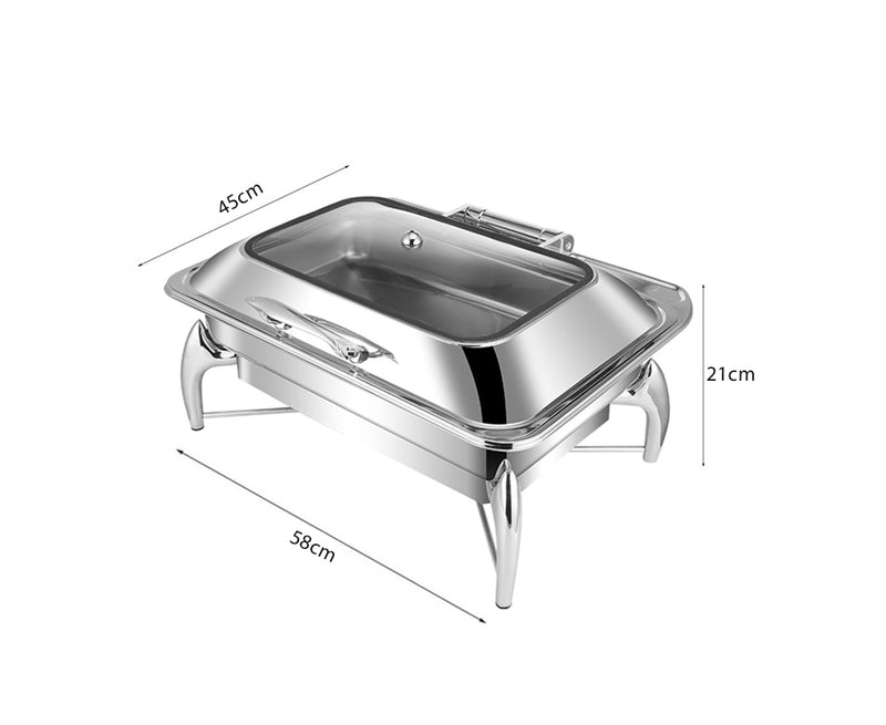 2X Stainless Steel Abs Rectangular Chafing Dish 9L 58x45x21cm Silver Top Lid