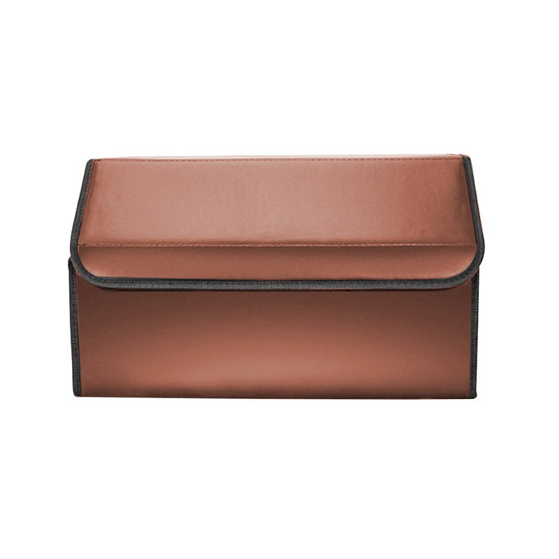 Leather Car Boot Organizer Box 55 x 30 x 30cm 10Kg Capacity Collapsible Coffee