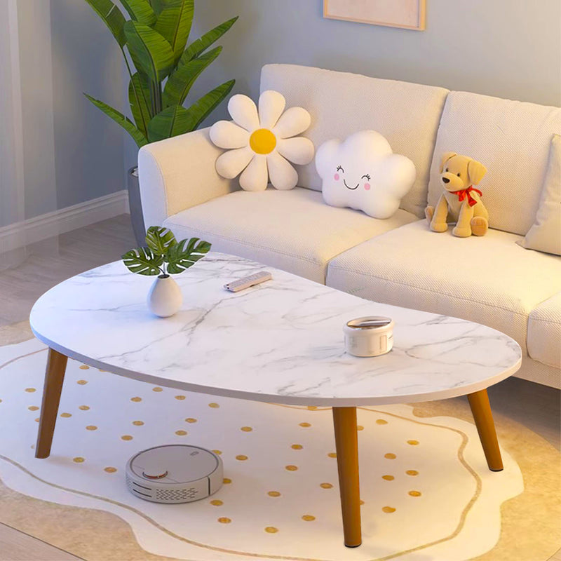 2X White Stone Pattern Nordic Coffee Table Modern Design 80x40cm Wood Legs