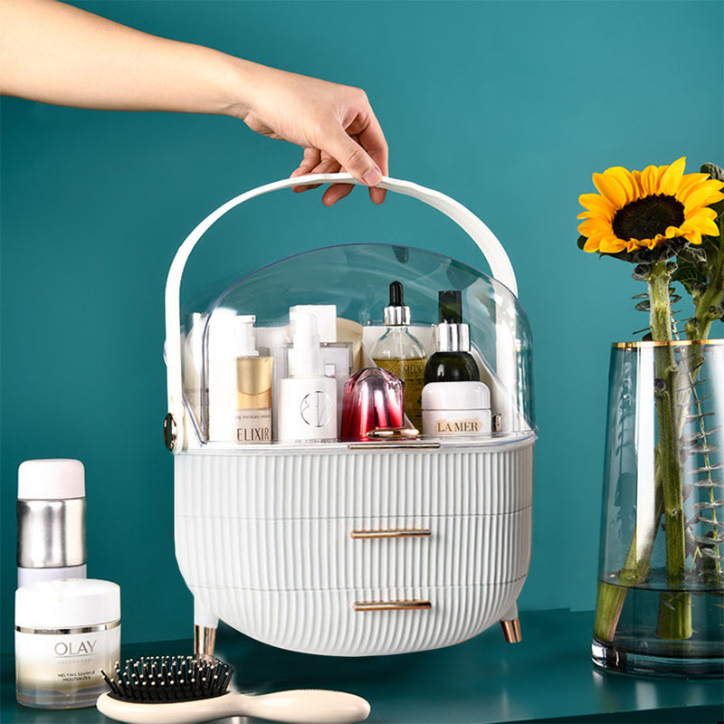 29cm White Plastic Countertop Makeup Storage Organizer Dustproof Lid Drawers