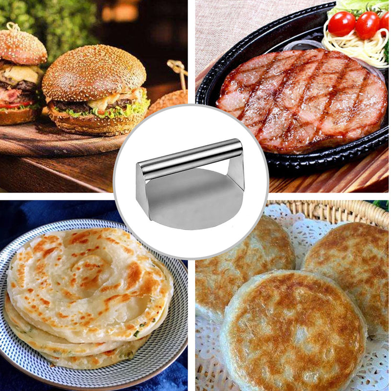 2X Stainless Steel Burger Press Non Stick Ergonomic Handle 14.5cm Silver