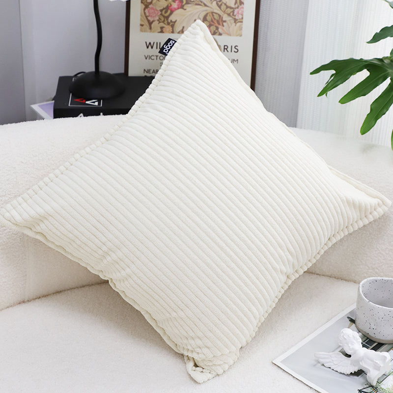 2X Beige Square Throw Pillow Plush Corduroy Velvet 50cm Home Decor Cushion