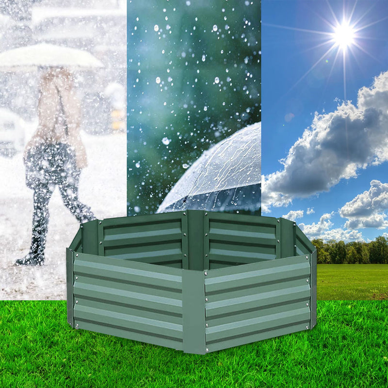 2X Galvanized Iron 60cm Hexagon Raised Garden Bed Vegetable Herb Planter Green