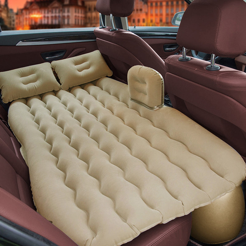 2X Beige Inflatable Car Mattress Camping Air Bed PVC Flocking Travel Kit
