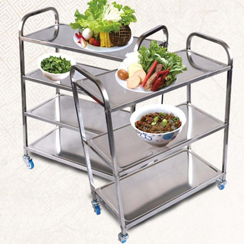 4 Tier 18/10 Stainless Steel Kitchen Cart 950x500x1220 Tpr Wheels