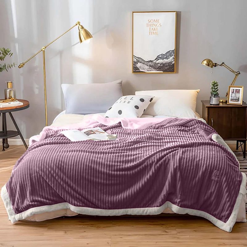 Throw Blanket Thick Flannel Fleece Double Sided Warm Cozy Purple 200x230cm
