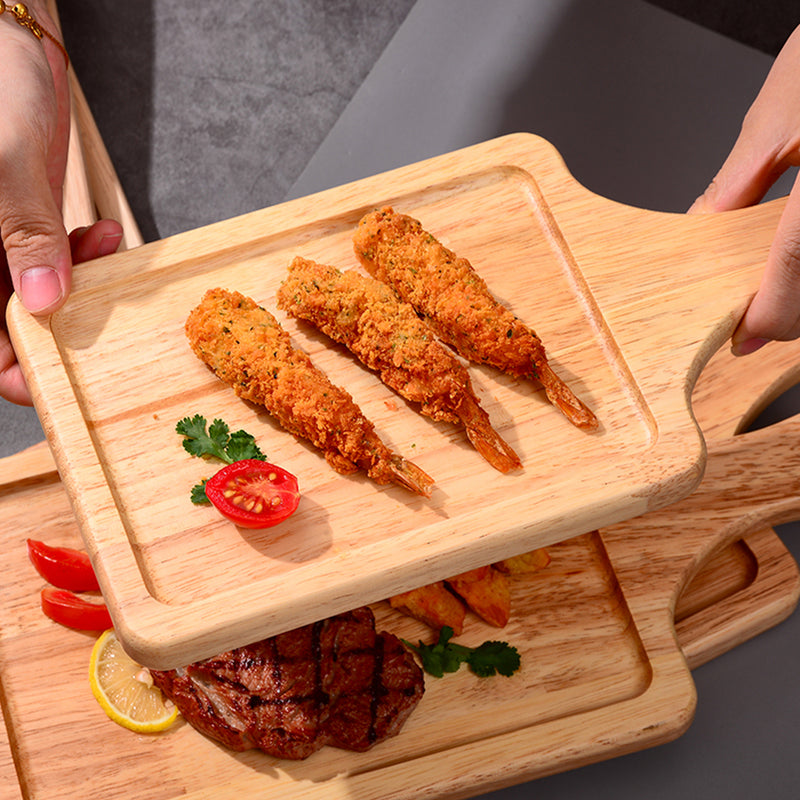 35cm Rectangle Oak Wood Serving Tray Brown Charcuterie Board Rounded Corners