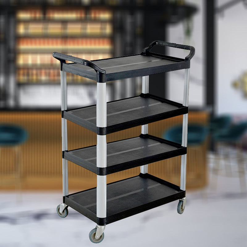 2X 4 Tier Black Kitchen Cart Portable PVC Metal Utility Trolley with Wheels