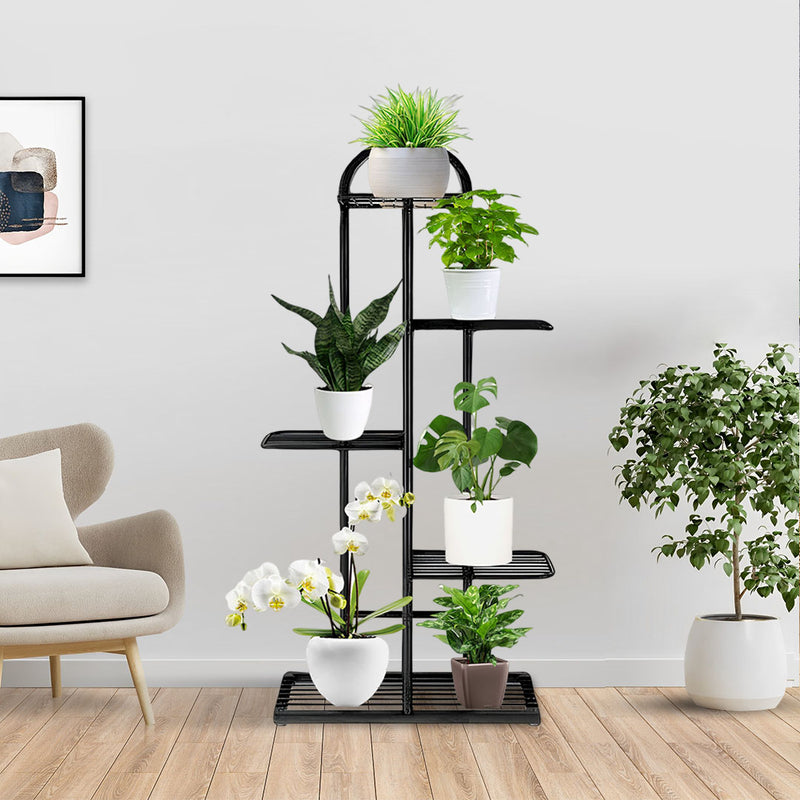 2X 5 Tier 6 Pots Metal Plant Stand Indoor Tall Narrow Black 44.5x22x96cm