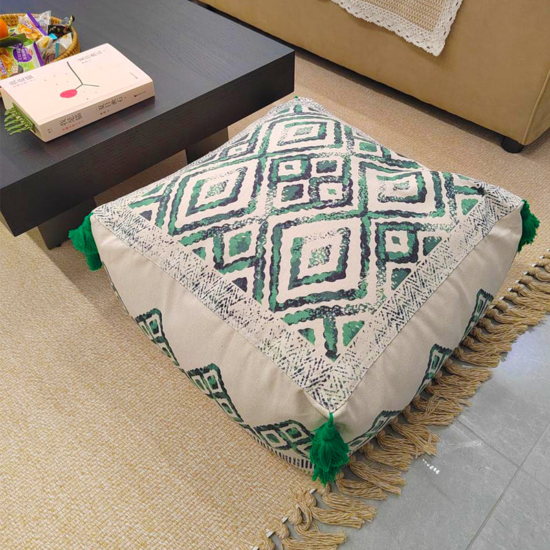 2X 50x50x35cm Polyester Cotton Pouf Cushion EPP Particle Insert Green