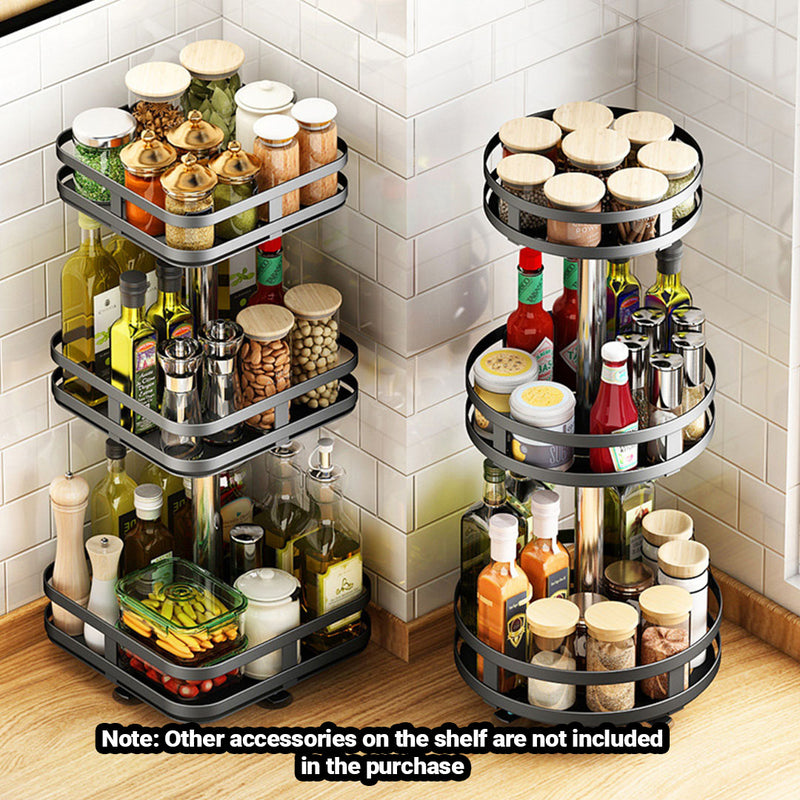 3 Tier Black Rotating Kitchen Storage Organizer Carbon Steel Spice Rack
