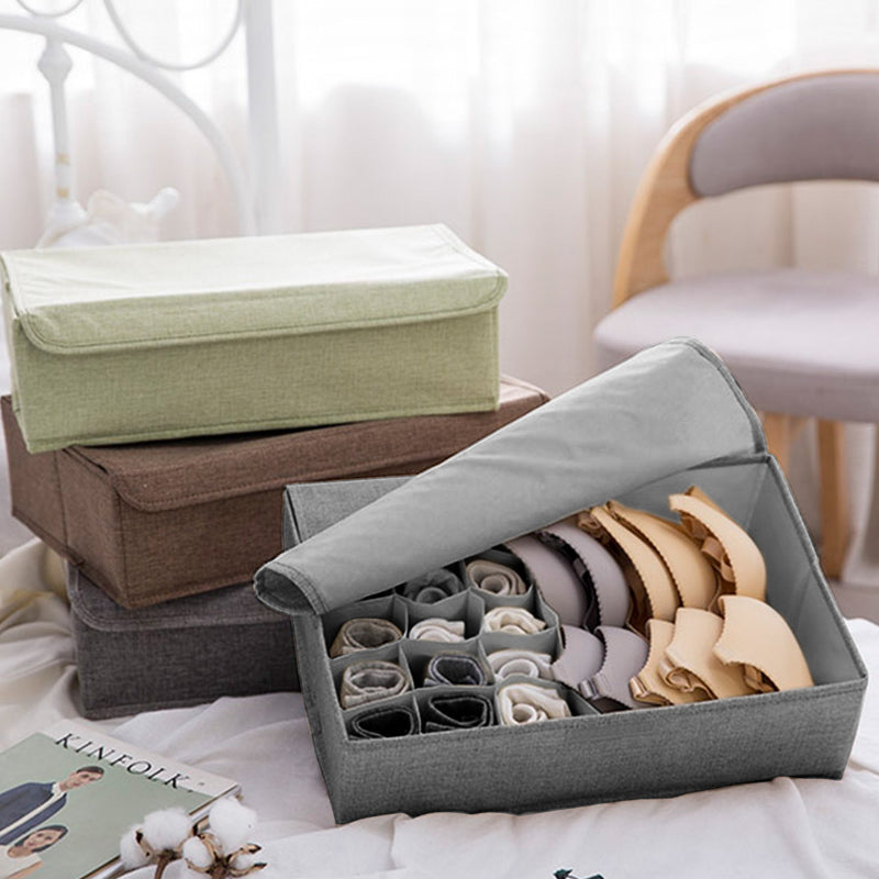 2X Grey Foldable Flip Top Underwear Storage Box Polypropylene 44x29x13cm