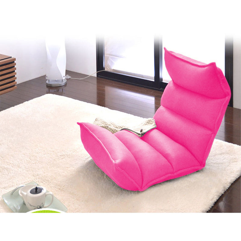 2X Foldable Suede Floor Recliner Chairs 130 x 53 x 13cm 5 Position Pink